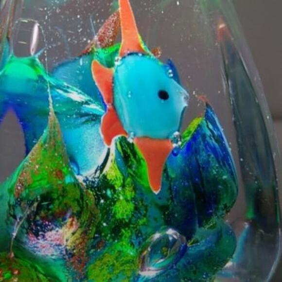 Vintage Murano Paperweight Ocean Fish Coral Reef Handblown Art Glass Sea Aquatic - Picture 9 of 12